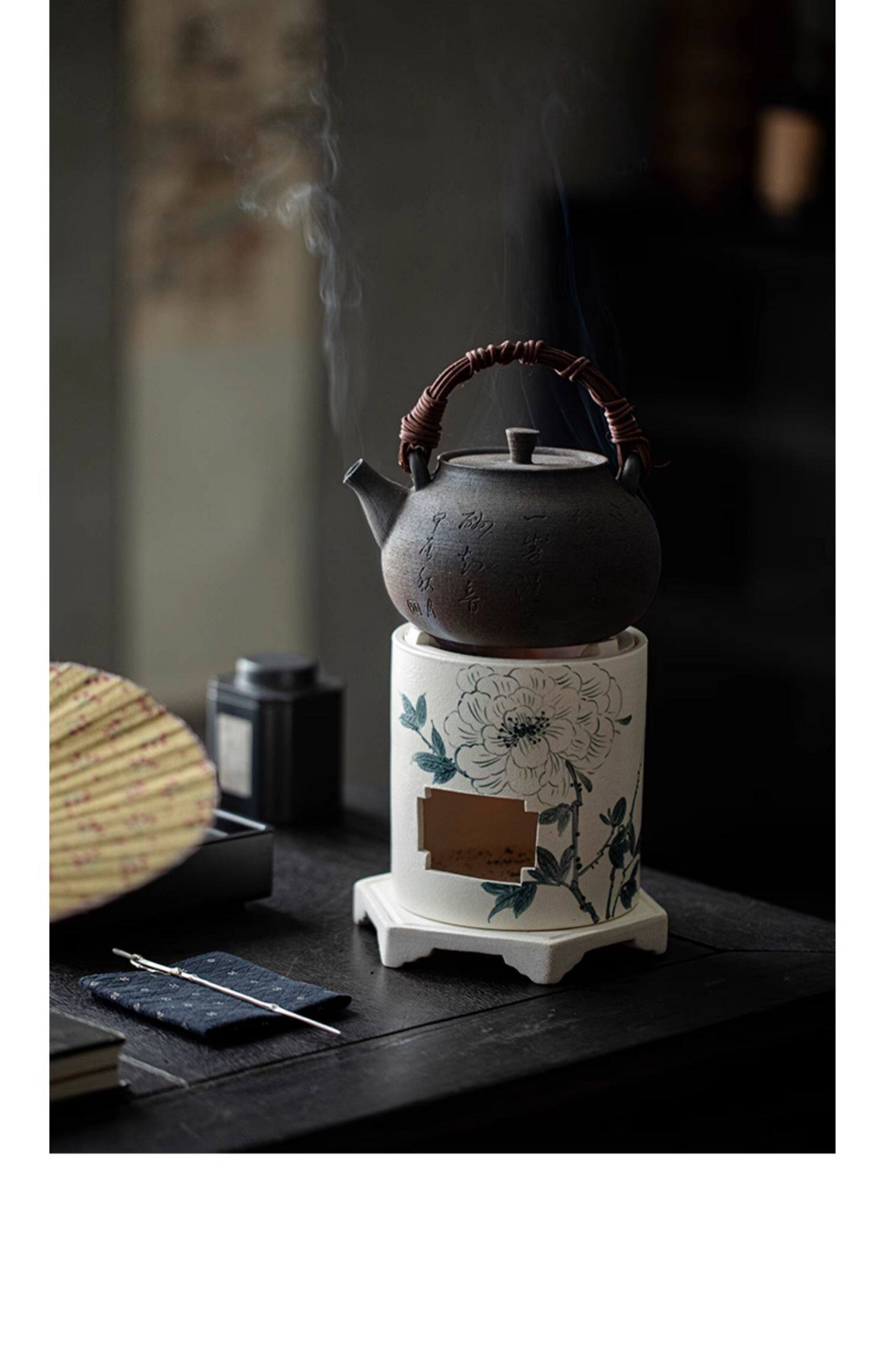 白泥手绘碳炉火炉风炉围炉煮茶炉陶瓷炭炉茶道煮茶器酒精炉
